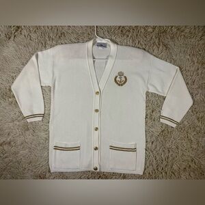 M Vintage‎ 90’s Bay Point Threads White Gold Crest Cardigan Sweater Women’s USA